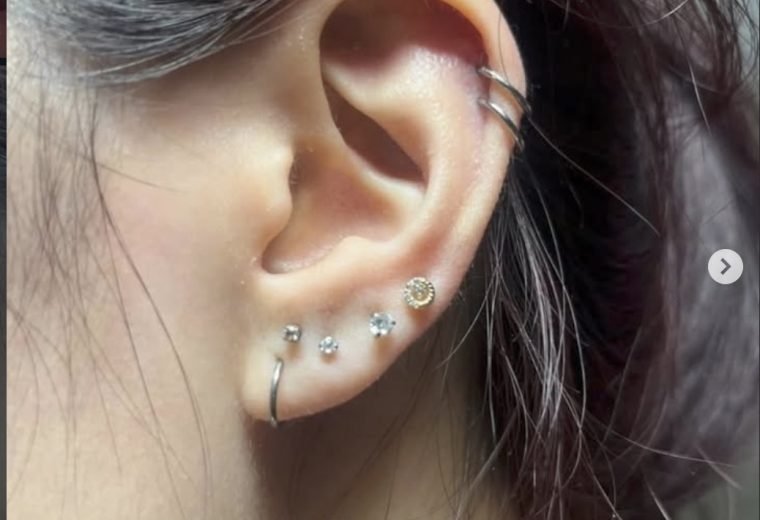 Triple lobe piercings by San Diego Piercing Company