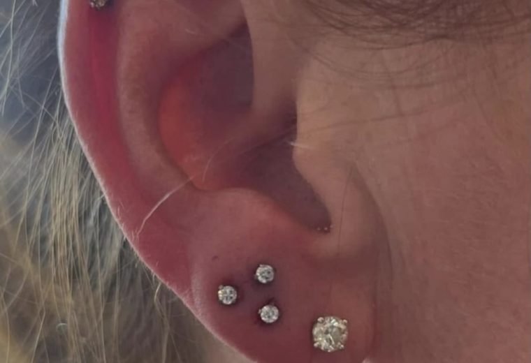 Rook and helix cartilage piercings, San Diego Piercing Company